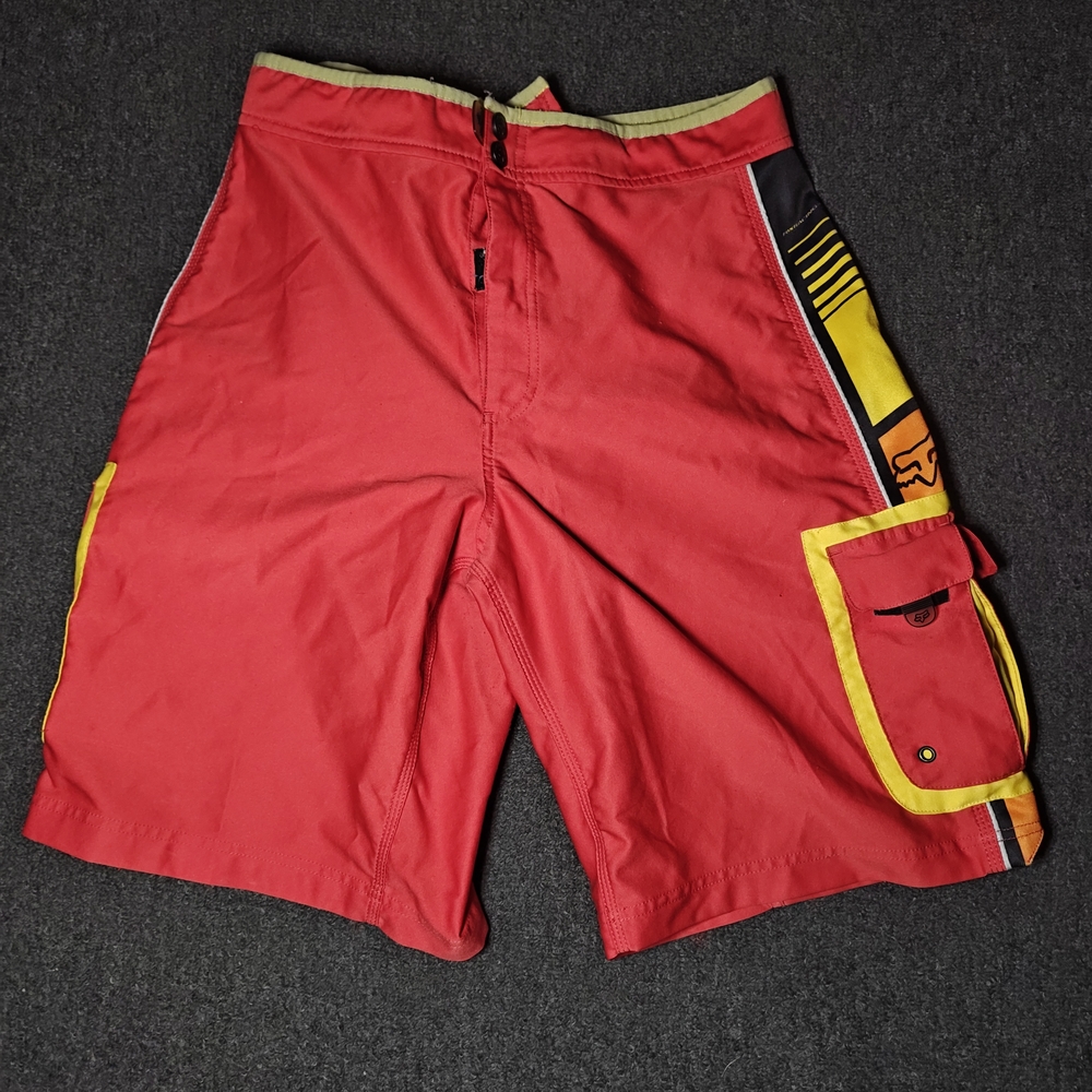 Fox Racing Boardshorts Mens 34 Red Graphic Swim Trunks Surf Moto Side Pocket Y2k